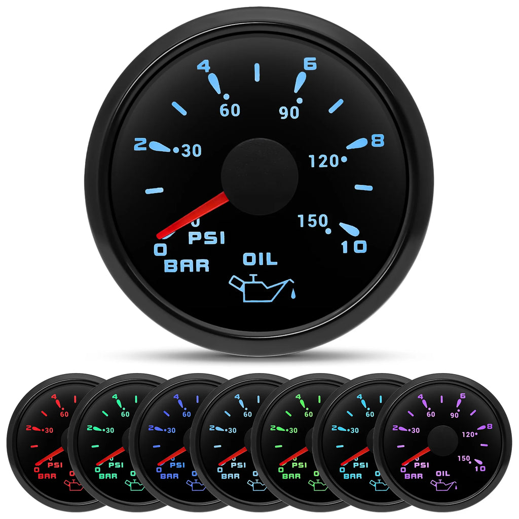 Engine Dash Instrument Panel 5 Gauge Set 7Color LED 85mm Tachometer 52mm Fuel Level Oil Press Water Temp VOLT for RV Boat Custom