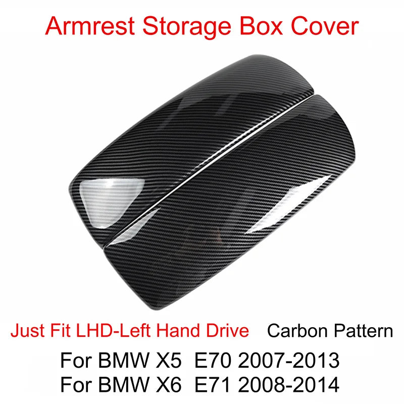 Center Console Lid Armrest Storage Box Cover Carbon Fiber ABS Replacement for BMW X5 E70 2008 2013 X6 E71 2008 2014