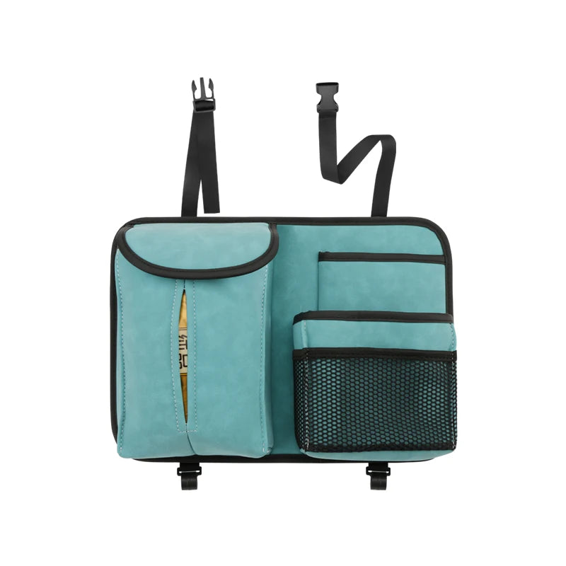 Car Backseat Organizer with Tissue Box – Multi-Pocket PU Leather Hanging Storage for Uni detail view