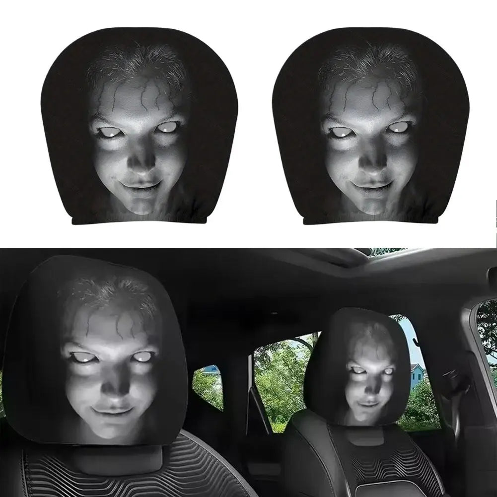Car Headrest Covers Universal Elastic Fit Horror Theme Skull Design Funny Playful All lifestyle view