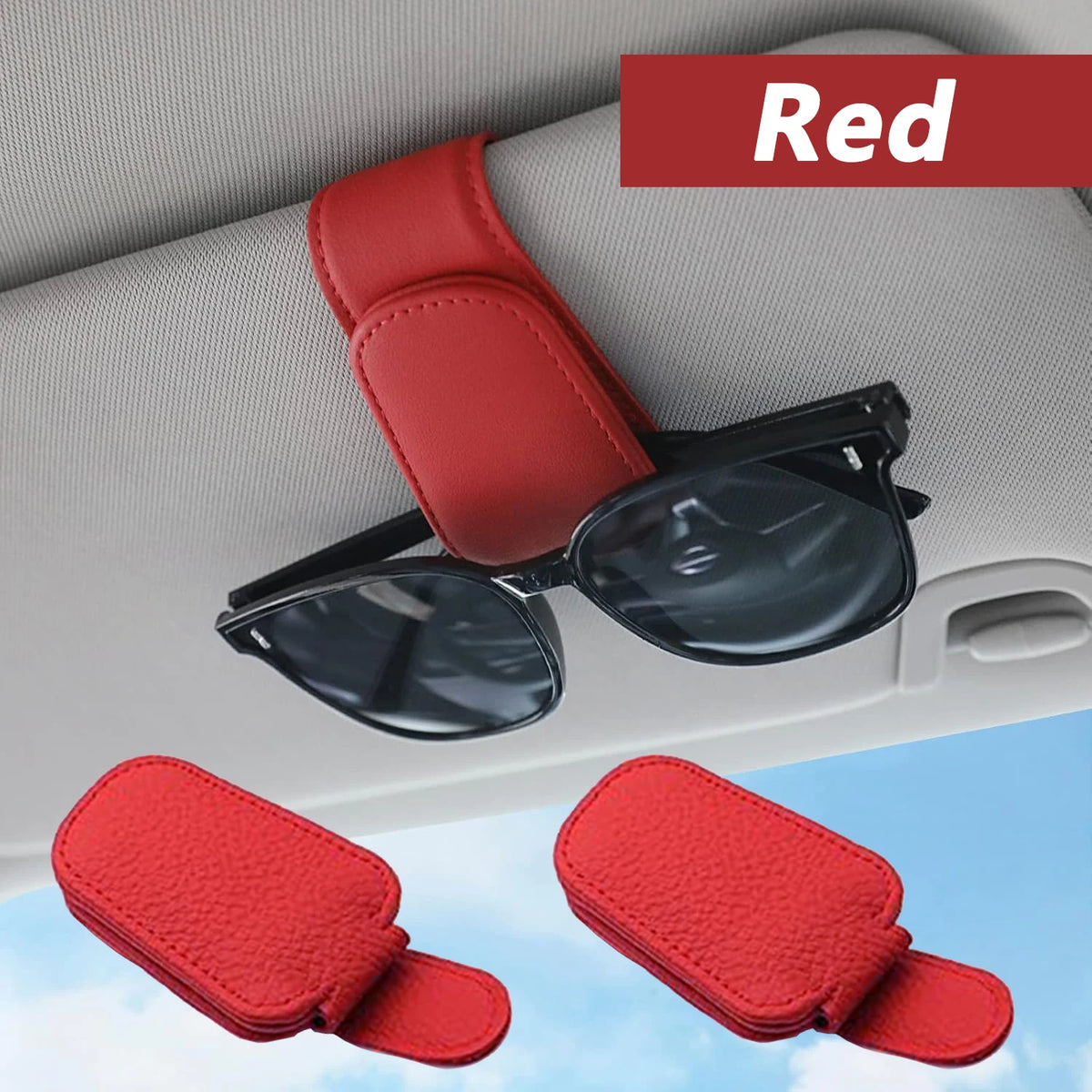 Sunglasses Holder Is Suitable for Car Sun shades Magnetic Leather Sunglasses Clip and close-up view
