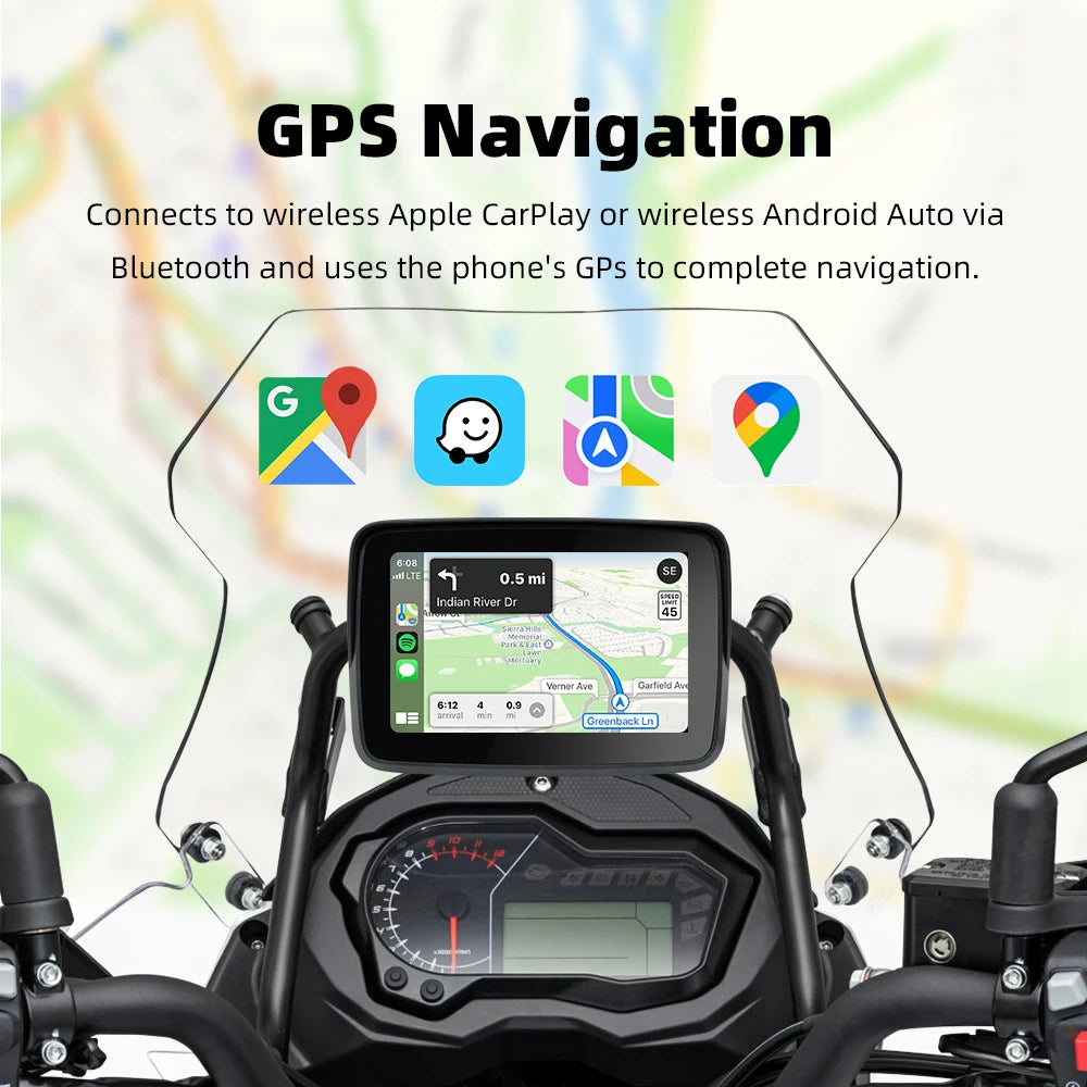 2026 Car Motorcycle GPS Navigation Wireless Android Auto Monitor Car GPS IPX67 Waterp alternate view