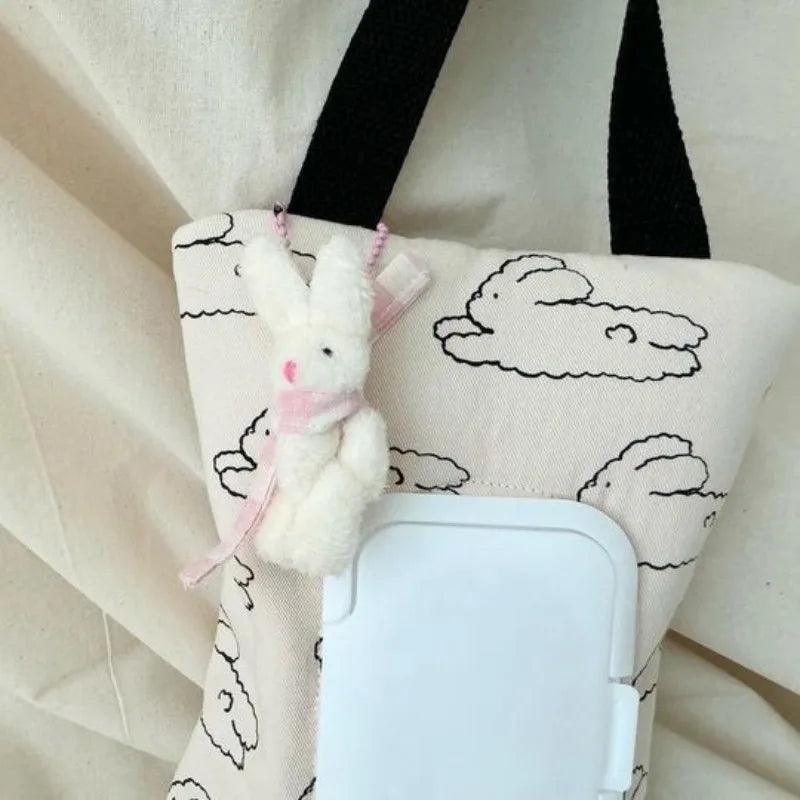 Korean Quilted Tissue Pouch Bear Car Organizer Balloon Wipes Case Ins Style Hanging additional angle