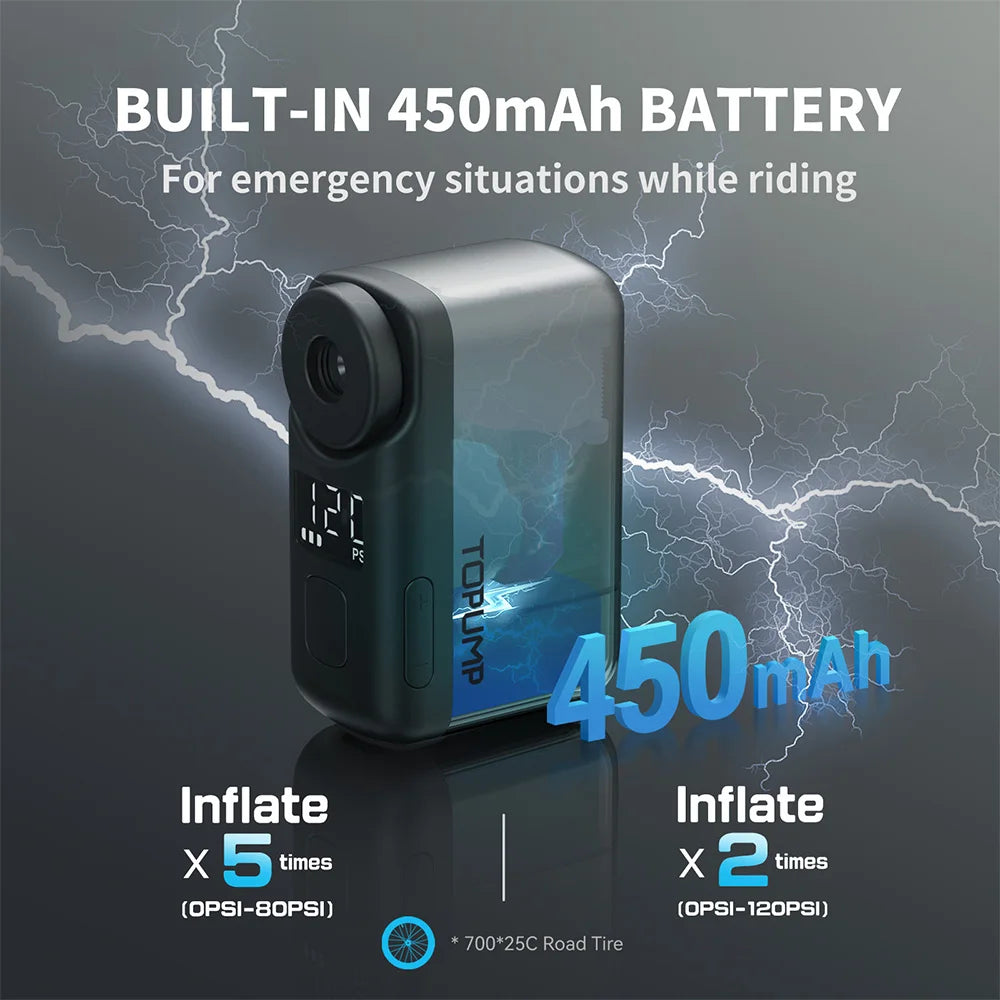 TOPUMP TB2 PRO Mini Portable Electric Pump | Cordless Bike Tire Inflator 120PSI additional angle