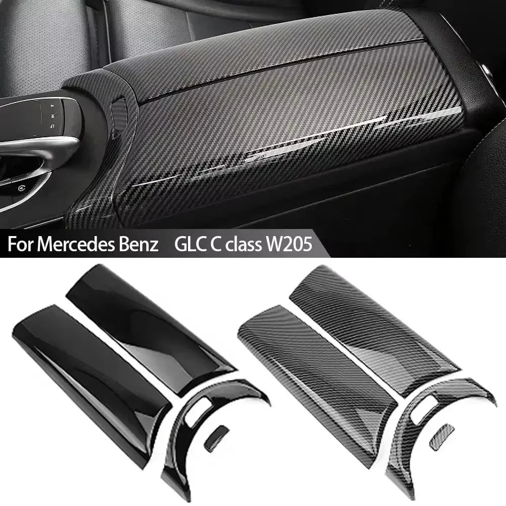4Pcs Carbon Fiber Car Center Armrest Box Panel Switch Button Cover Interior Accessories For Mercedes