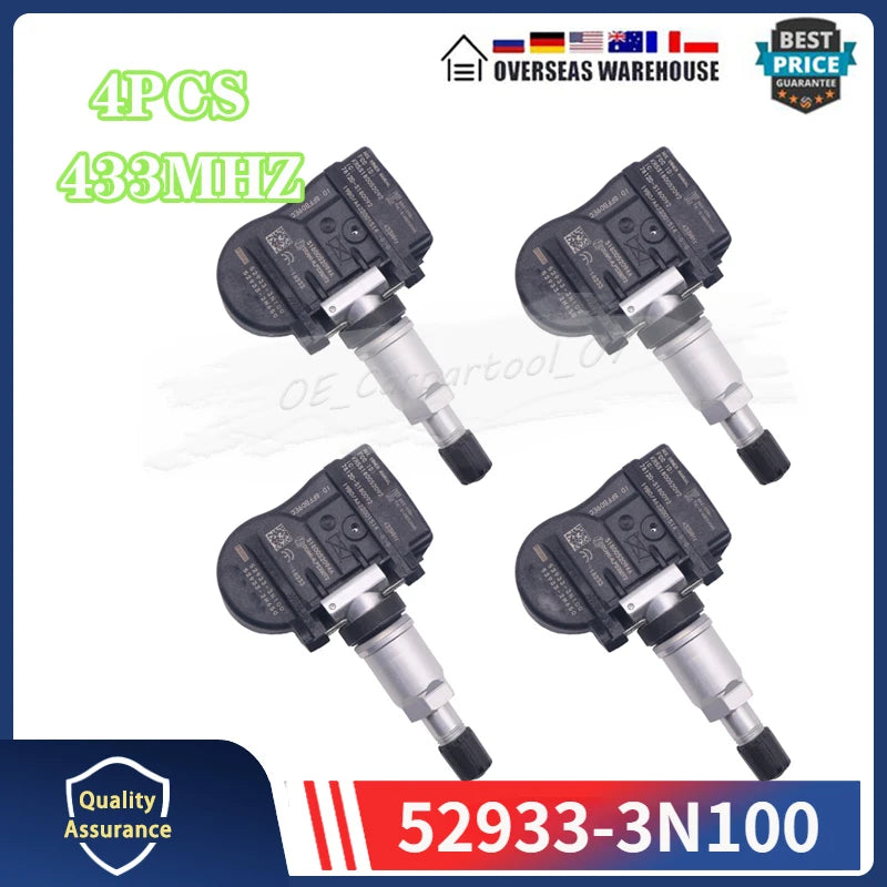 52933-3N100 4PCS Tire Pressure Monitor Sensor TPMS 433MHz | Hyundai Accent Genesis I30 Kia Ceed