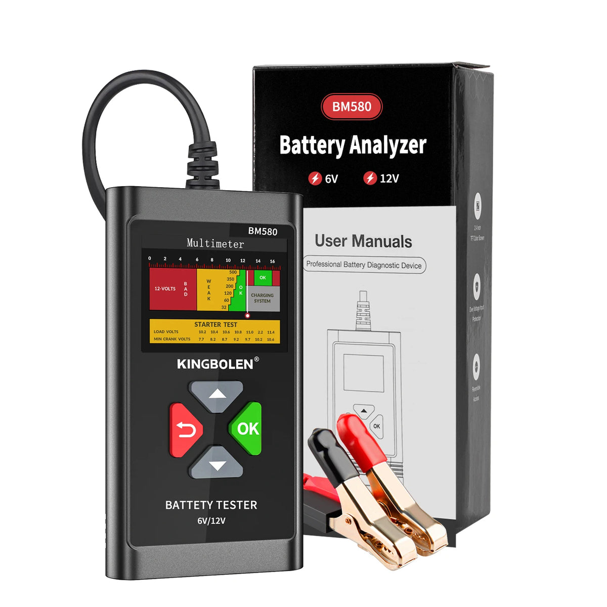 KINGBOLEN BM580 Car Battery Tester 12V 6V CCA Circut Tester Cranking Test Charging Tool BM550 Automotive Battery Analyzer Kw208