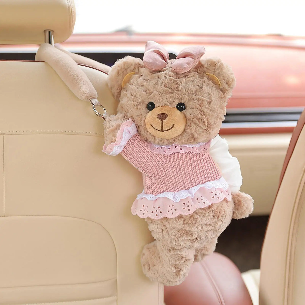 Cute Bear Napkin Organizer Car Tissue Holder for Seat Back Headrest SUVs MPVs Trucks