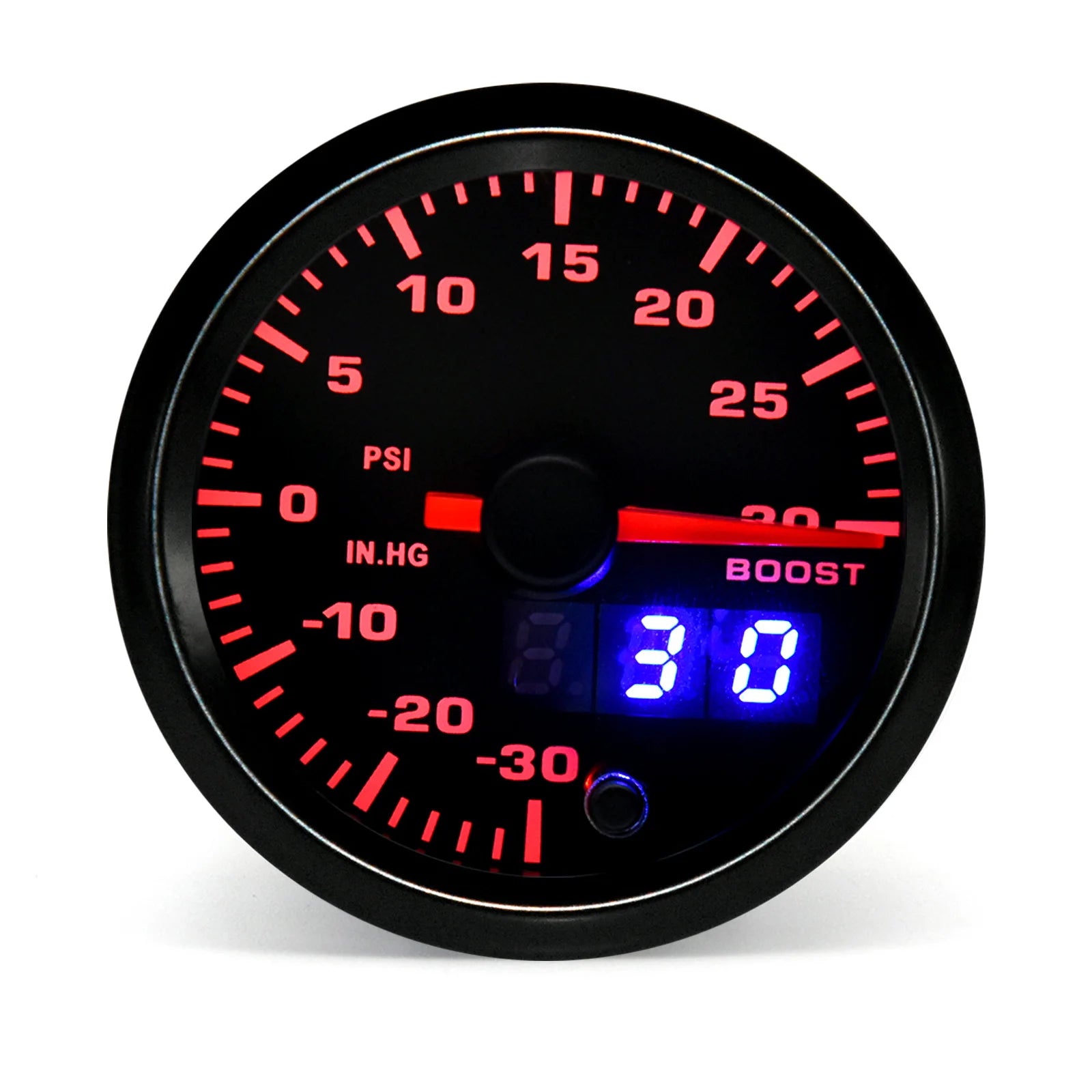 52mm 7 Color LED Dual Display Gauge | Boost PSI BAR Water Oil Temp Pressure Voltmeter close-up view