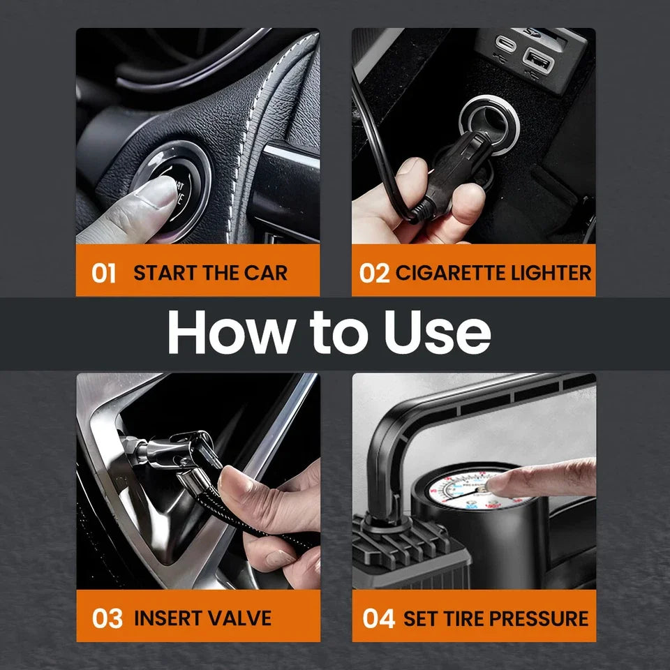 12V Heavy Duty With Portable Air Compressor Car Tire Inflator Electric Pump Auto