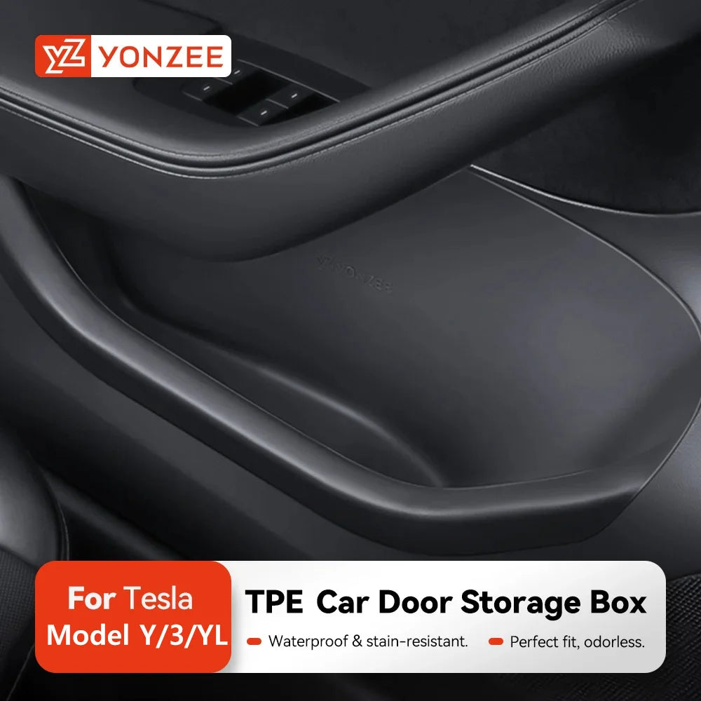 YZ For Tesla Model 3 Y Highland Juniper TPE Car Door Side Storage Organizer Tray Front Rear Accessor
