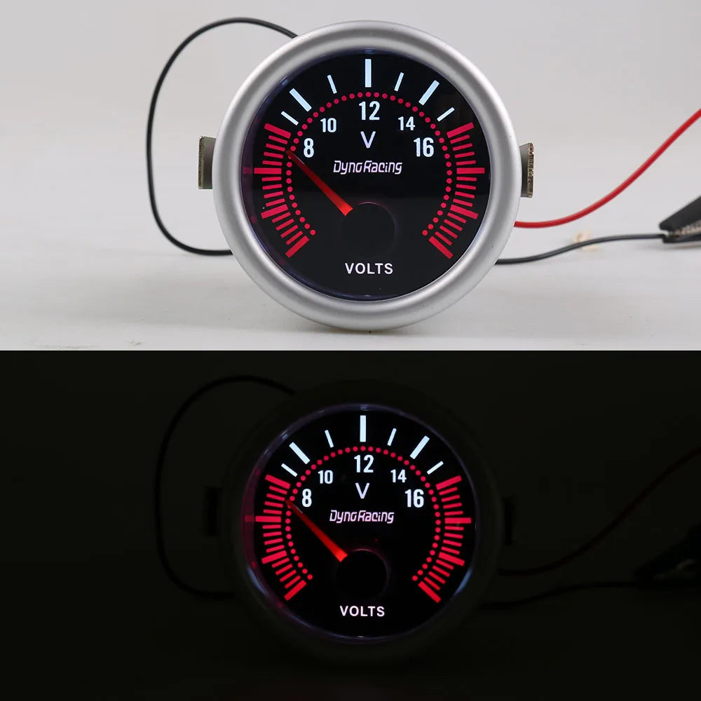 White LED Voltmeter 8-16V | 52mm Universal Car Voltage Gauge Smoke Lens detail view