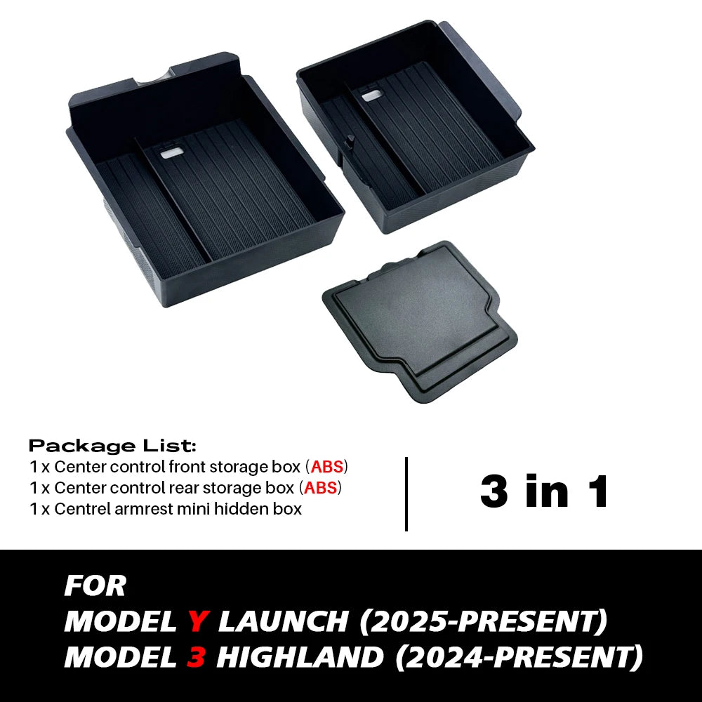 TEKSY For Tesla New Model Y 2025 Launch Juniper Teslajuniper ABS with Silicone Non-slip Mat Console & Armrest Storage Box Upper