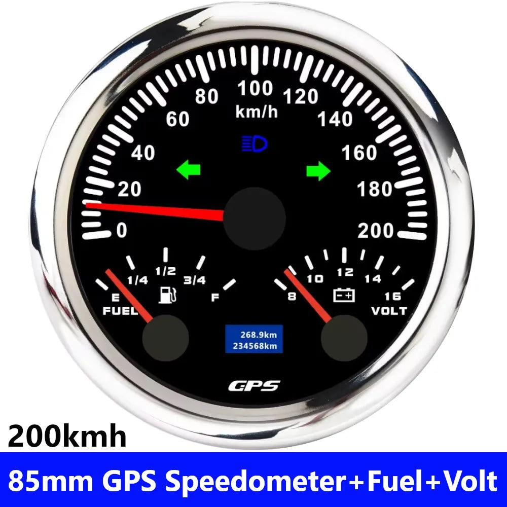 85mm 3 in 1 GPS Speedometer, Fuel Level Gauge, and Voltmeter | 12V/24V for Car, Marine, detail view