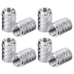 DSYCAR 4Pcs Silver Aluminum Knurling Tire Valve Stem Caps | US Schrader Compatible close-up view