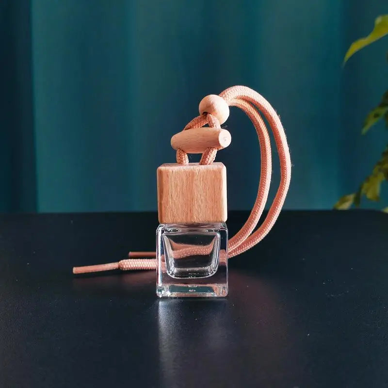 Square Glass Car Perfume Bottle Pendant | Empty Essential Oil Diffuser close-up view