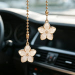 Car Rearview Mirror Pendant Pink Sakura Flower Pendant with Gold Chain Cute Auto Interior Decor Gifts for Women Decoraction