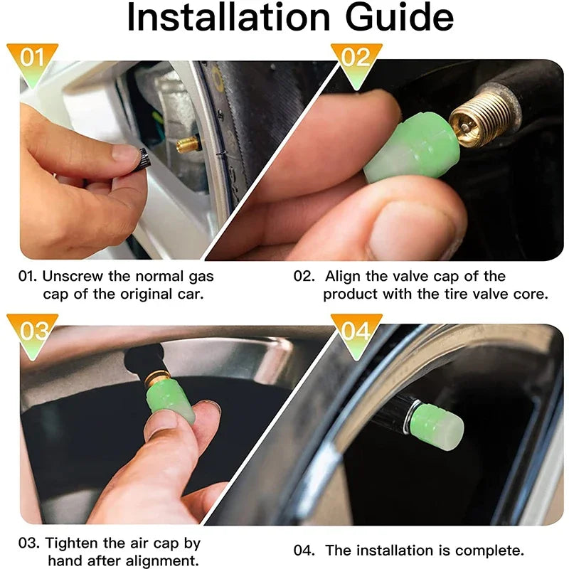 Fluorescent Yellow Glowing Tire Valve Caps | Night Safety Car Accessories lifestyle view
