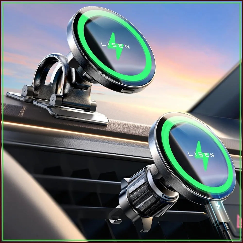 15W MagSafe Car Mount Charger, Magnetic Wireless Car Charger for iPhone 17-12, Samsung, Pixel, Car Phone Holder for Jeep Ford F150, Gifts