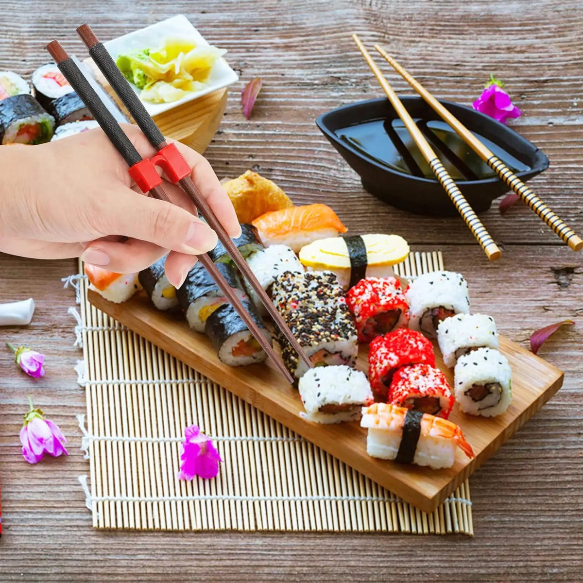 6PCS Reusable Training Chopsticks Helpers Right Left Handed Non-Slip Reusable and Repl close-up view