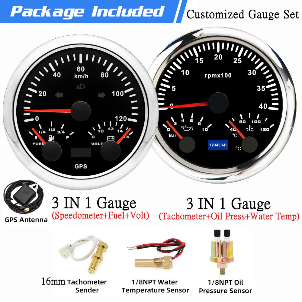 Custom 2 Gauges Set With Sensors Kit | 85mm 3-in-1 GPS Speedometer, Fuel, Tachometer, lifestyle view