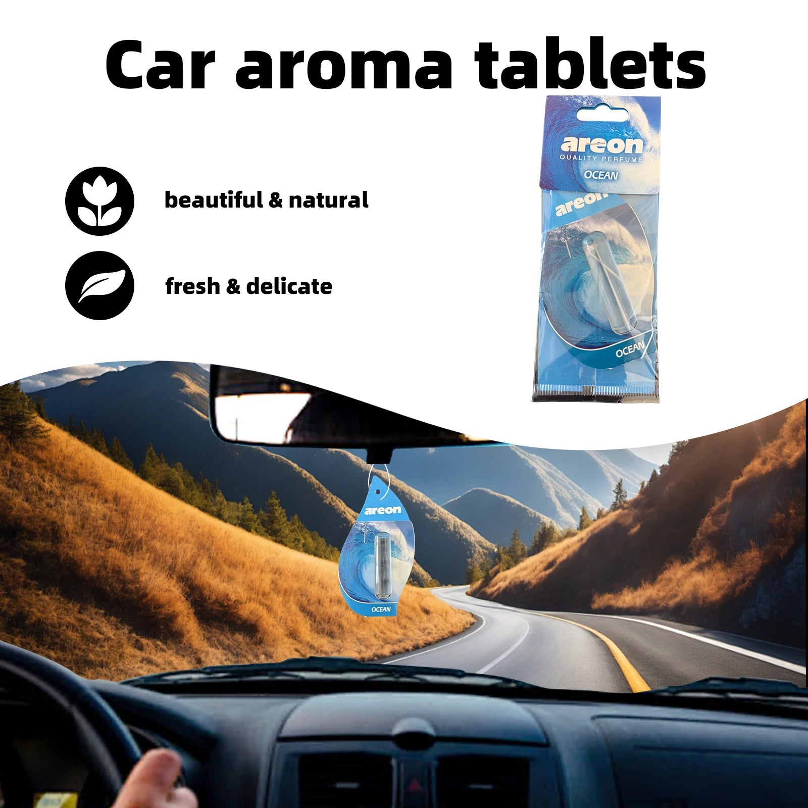 Areon 5/20pcs OCEAN Scent Car Air Freshener, Natural Tea-Scented Paper, Car-Mounted Hanging Type, Car Interior Accessories