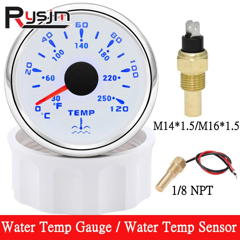 2" 52mm Water Temperature Gauge 0~120℃ 7 Color Backlight | Universal Marine Car Boat RV Temp Meter