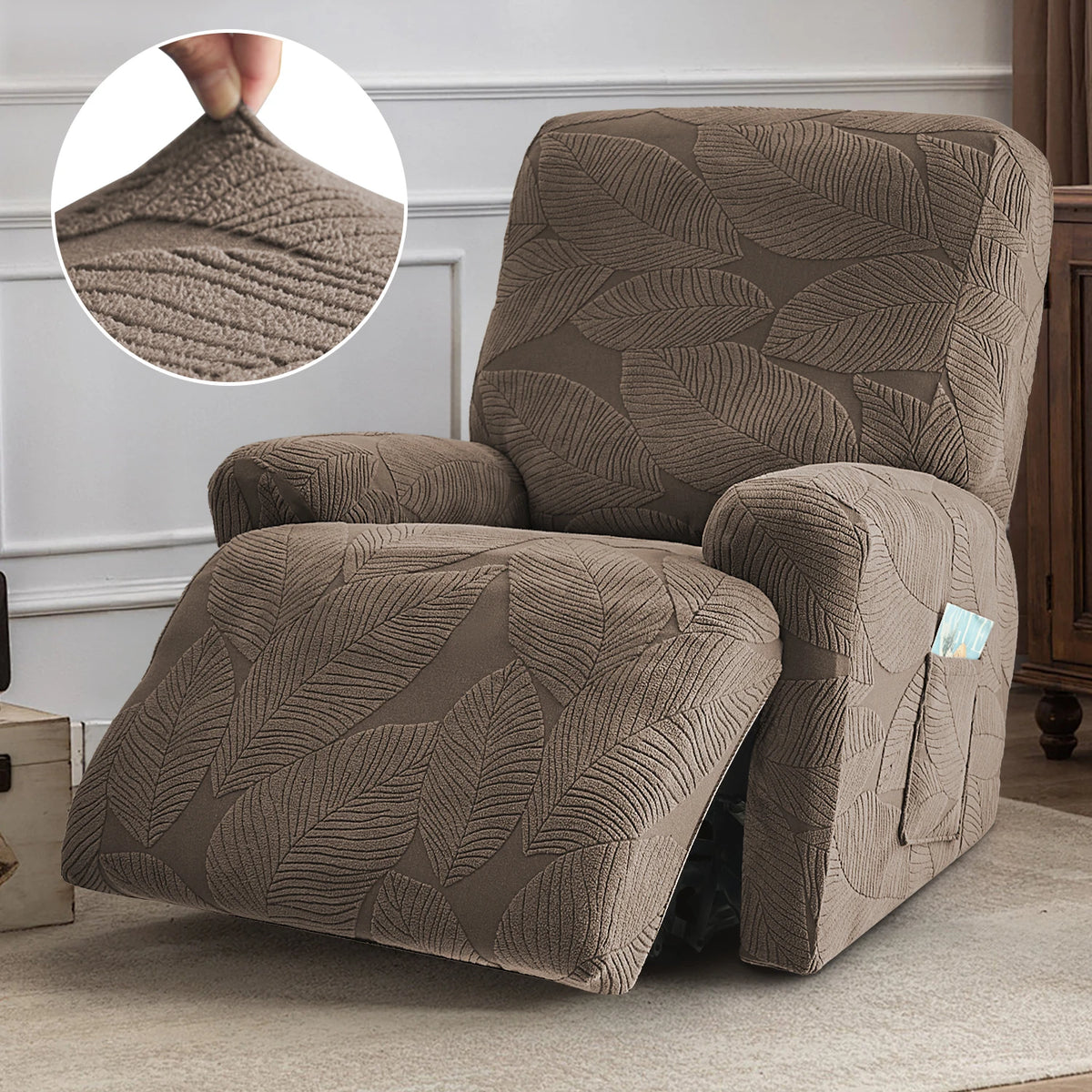 1/2/3 Seater Split Recliner Sofa Covers Solid Color Elastic Chair Cover with Side Pocket Removable Armchair Slipcover for Home