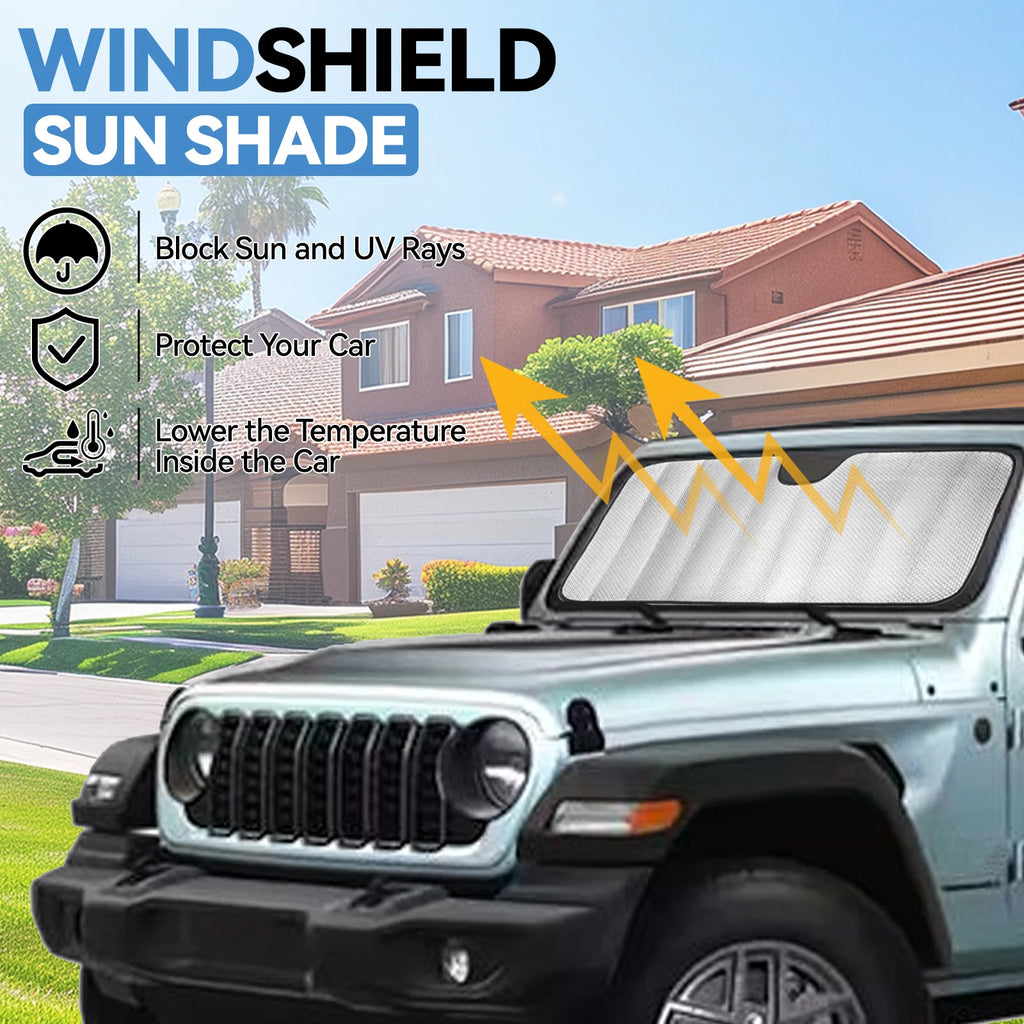 Car Front Windshield Sun Visor Cover | Sunshades for Jeep Wrangler JL 2024 2025 detail view