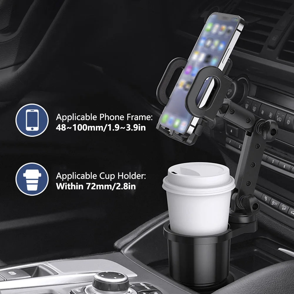 Car Cup Holder Expander with 360 Rotation Phone Mount