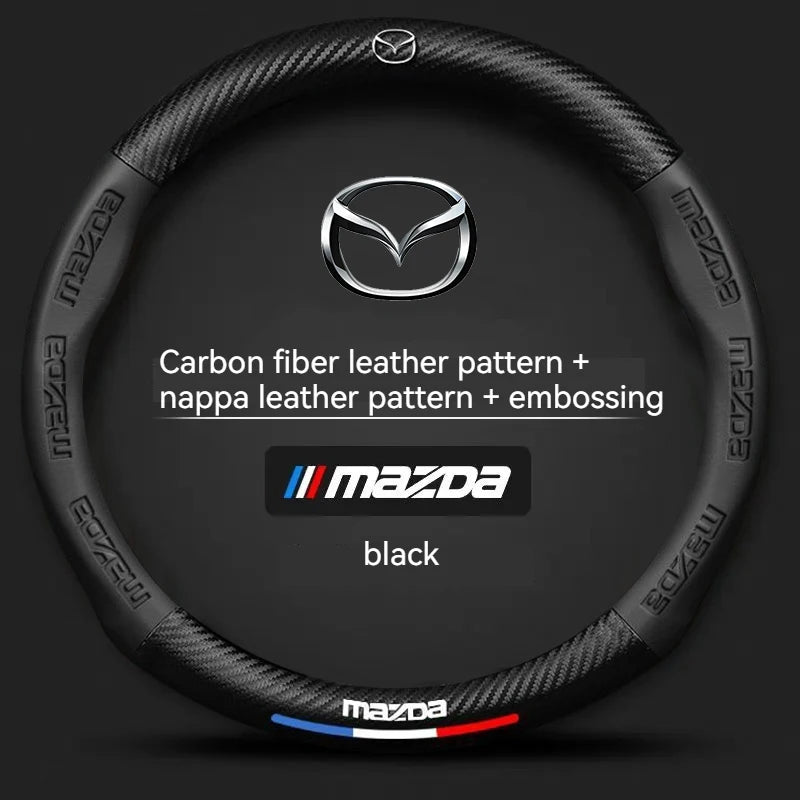 Carbon Fiber Leather Steering Wheel Cover | Mazda 3 5 6 CX30 CX5 CX8 MX5 RX8 RX7