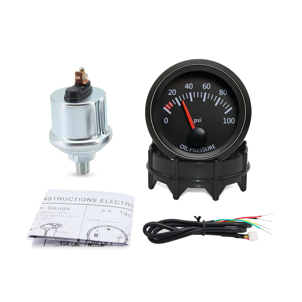 2'' 52MM Car Gauge 12V Water Temp Oil Temp Gauge Oil Press PSI BAR Volt Gauge Air Fuel Ratio Boost Vacuum Meter Black Face Gauge