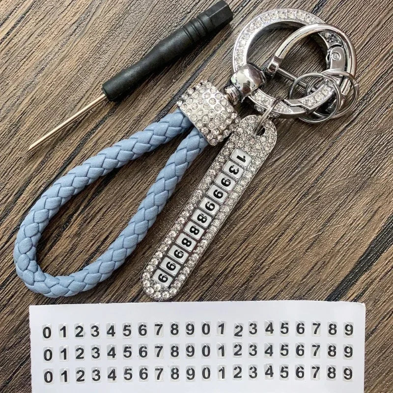 Leather Car Keychain With Phone Number Card Holder detail view