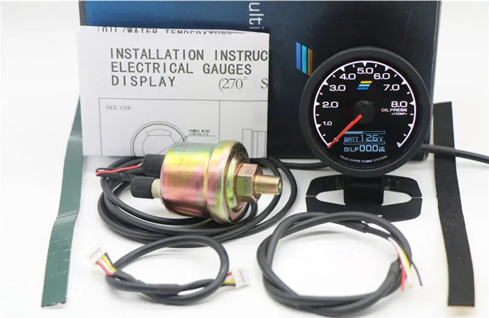 62mm GReddi LCD Digital Display Car Gauge | Oil Pressure, Temperature, Voltmeter & Boo close-up view