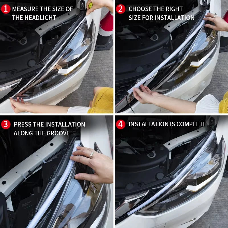 2pcs Car Led DRL Light Strip Daytime Running Lamp Dynamic Scan Flexible Waterproof Headlight Turn Signal Lights 12V Universal