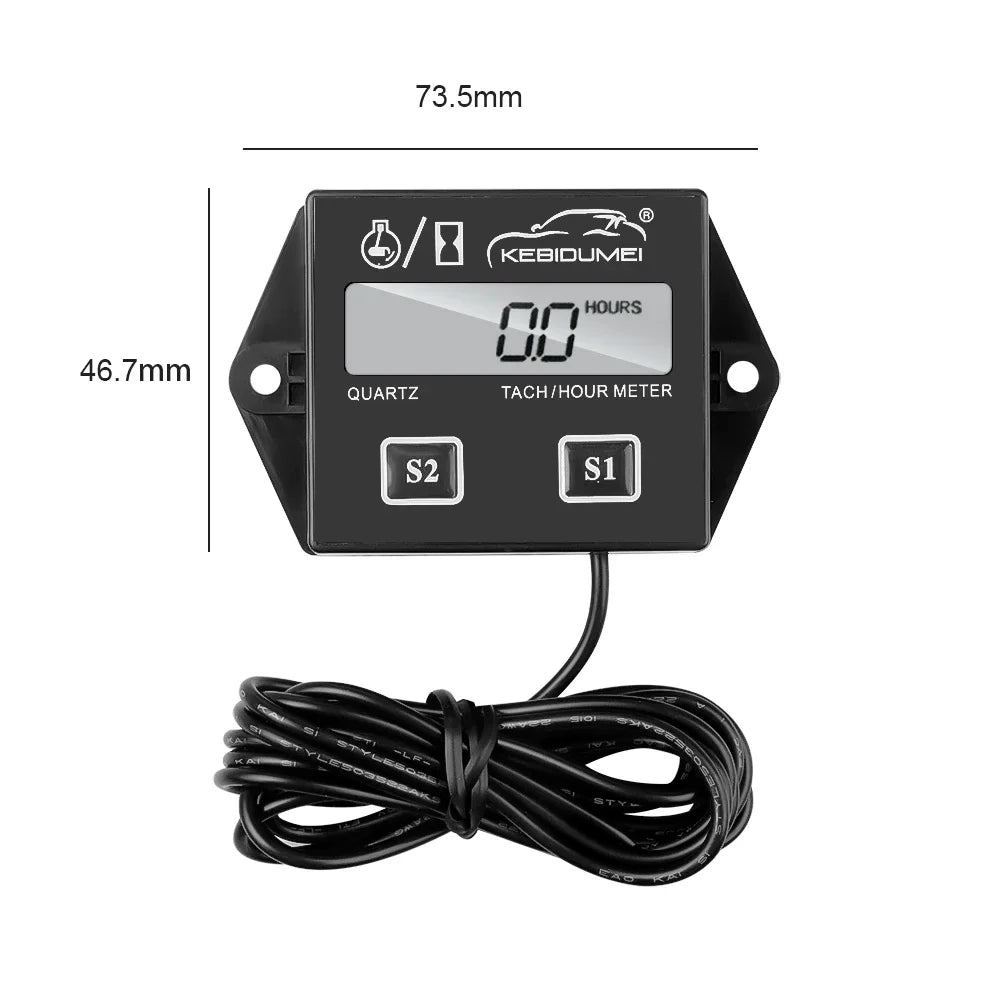 Digital Engine Tachometer and Hour Meter | LCD Display for Motorcycle, Marine, Chai additional angle
