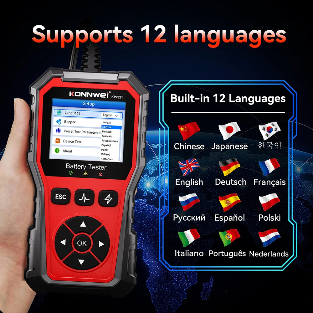 2026 KONNWEI KW331 Professional Car Battery Tester 6V 12V 24V AMG/EFB/GEL Battery Cra lifestyle view