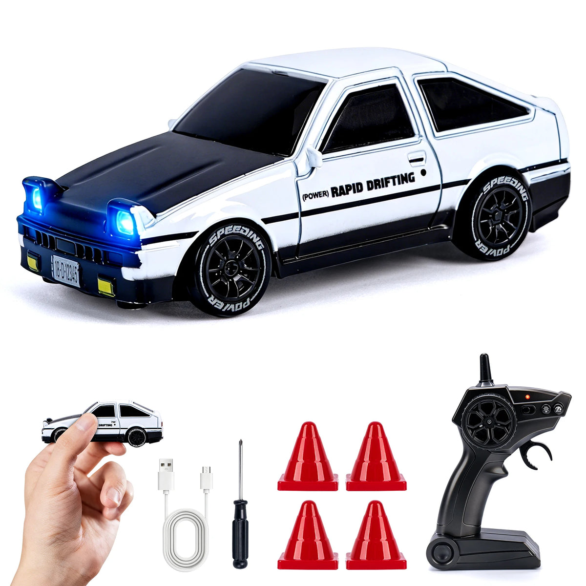 1/64 Drift RC Car with LED Lights 2.4G Remote Control detail view