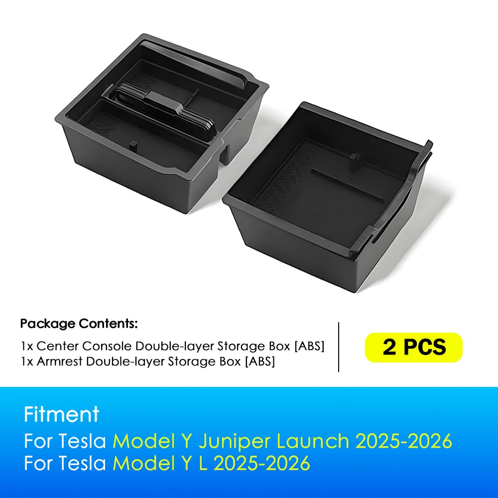 Heenvn For Tesla Model Y Juniper 2025 2026 Model YL Car Center Console Armrest Double-layer Storage Box Water Cup Mat Organizer