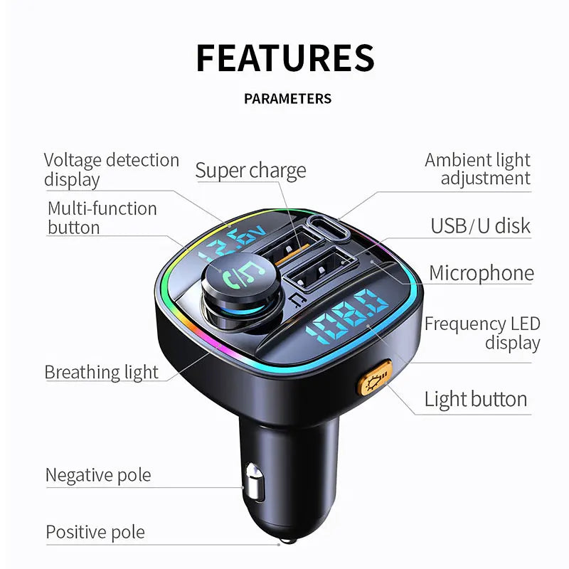 Bluetooth 5.0 FM Transmitter Handsfree Car Radio Modulator MP3 Player With 22.5W USB lifestyle view