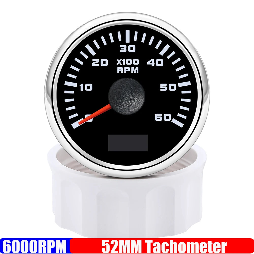 2" 52mm Tachometer Gauge | Red Backlight RPM Meter for Car Boat Marine 12V 24V close-up view