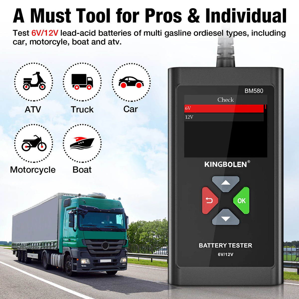 KINGBOLEN BM580 Car Battery Tester 12V 6V CCA Circut Tester Cranking Test Charging Tool BM550 Automotive Battery Analyzer Kw208
