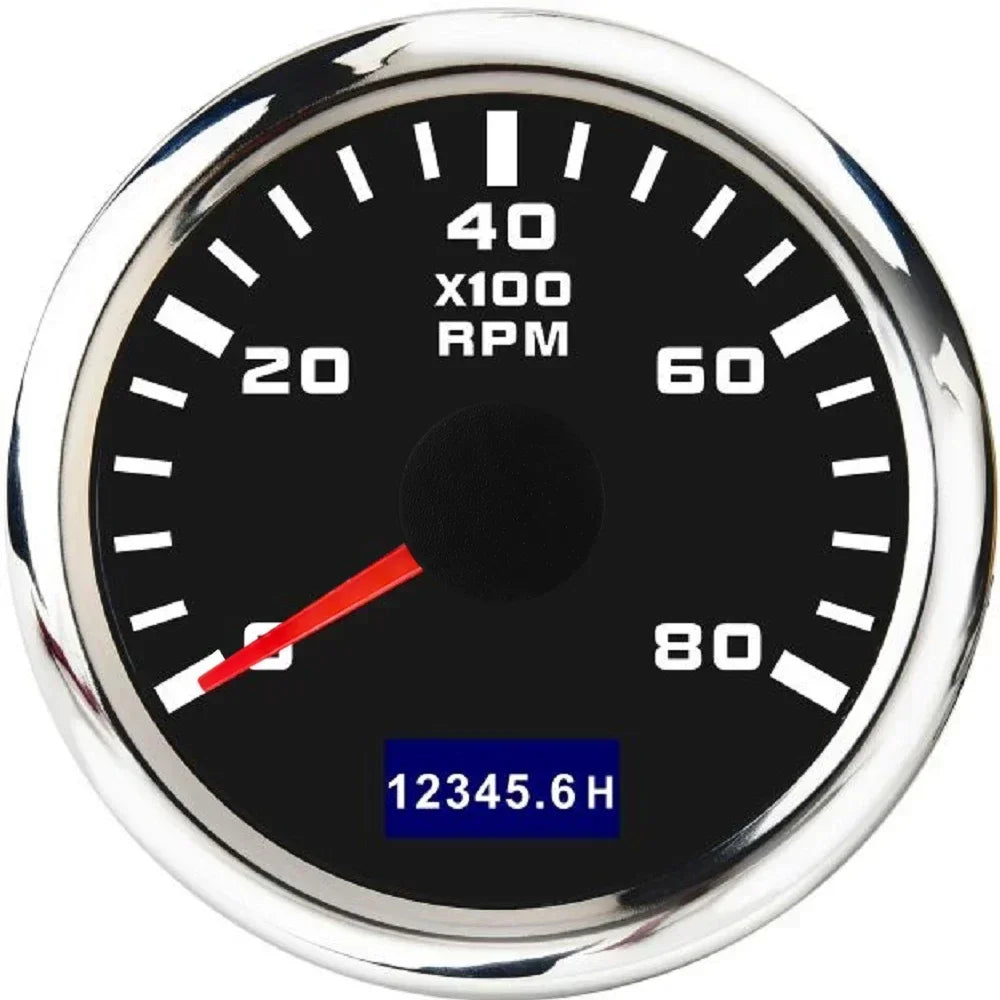 52mm Tachometer with Hourmeter | 7 Color Backlight RPM Gauge for Car Boat close-up view