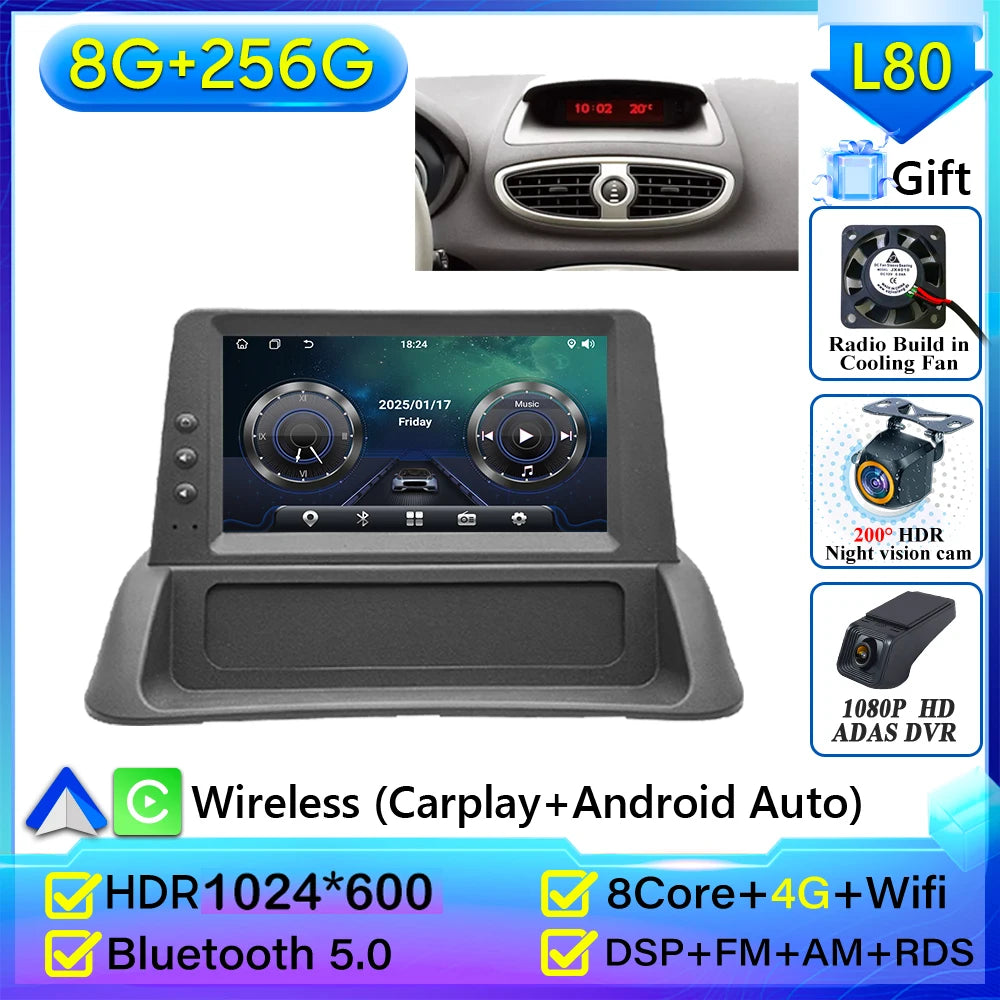 Carplay for Renault Clio 3 2005-2014 | Android 16 GPS Navigation Car Radio with 2K Scr close-up view