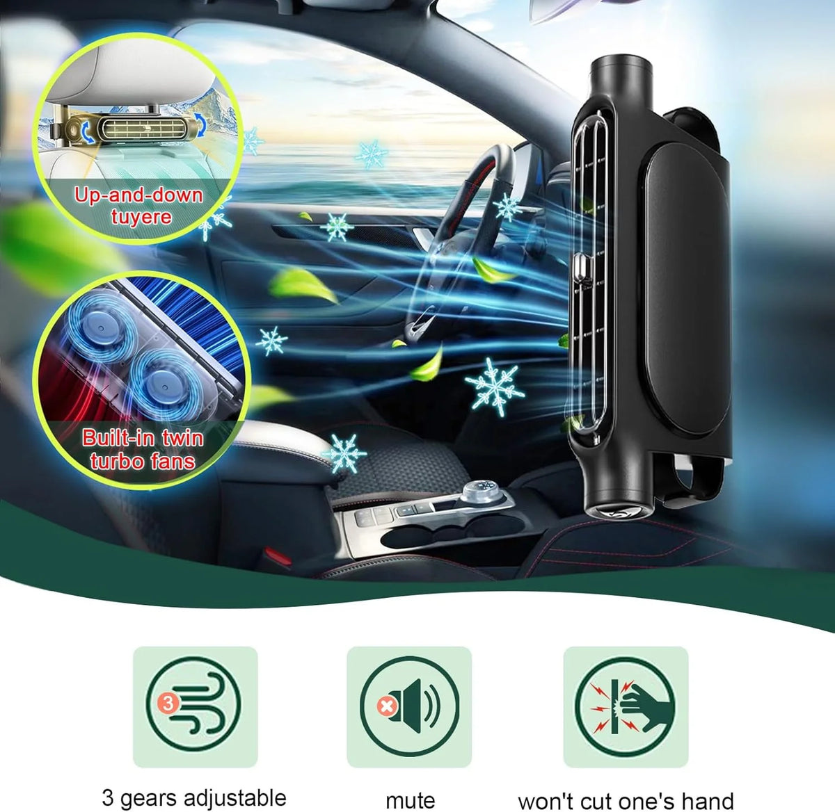 Car Seat Cooling Fan 3 Speed Adjustable 5V USB Car Headrest Cooling Air Fan Car Seat Fan detail view