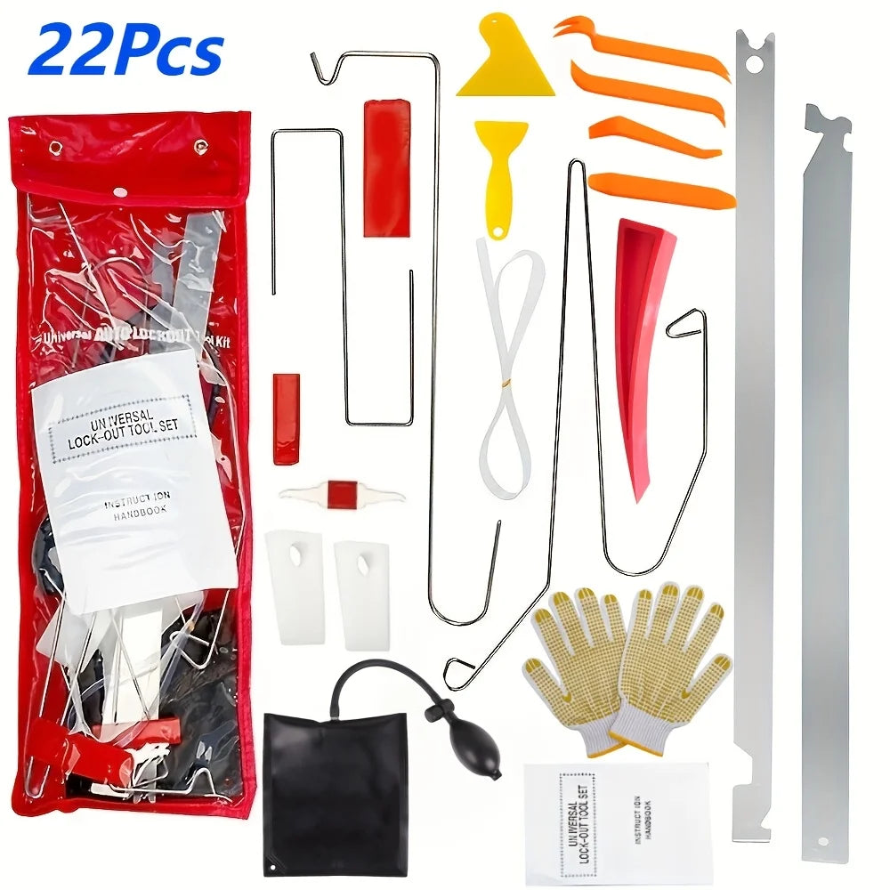 Car Emergency Repair Tool Kit with Thin Bar Wide Bar S-Hook Air Wedge Bag Pump Car Opening Kit Car Lockout Tool Kit