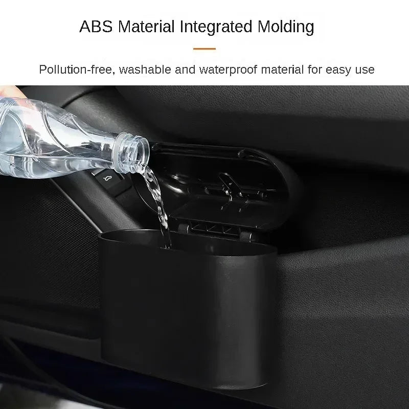Car Trash Can with Lid Universal Vehicle Mini Leakproof Garbage Bin Car Organizer Stor close-up view