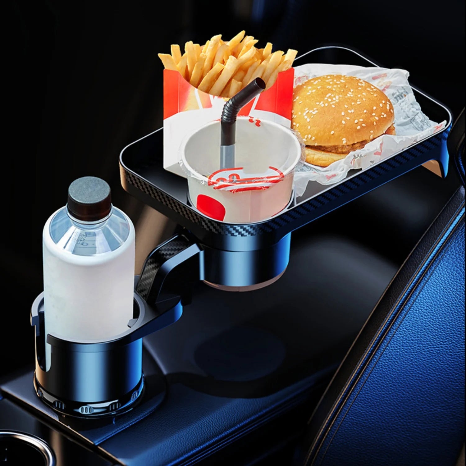 Car Cup Holder Tray with Rotating Expandable Tray | Convenient for Takeout, Keys, Phon close-up view