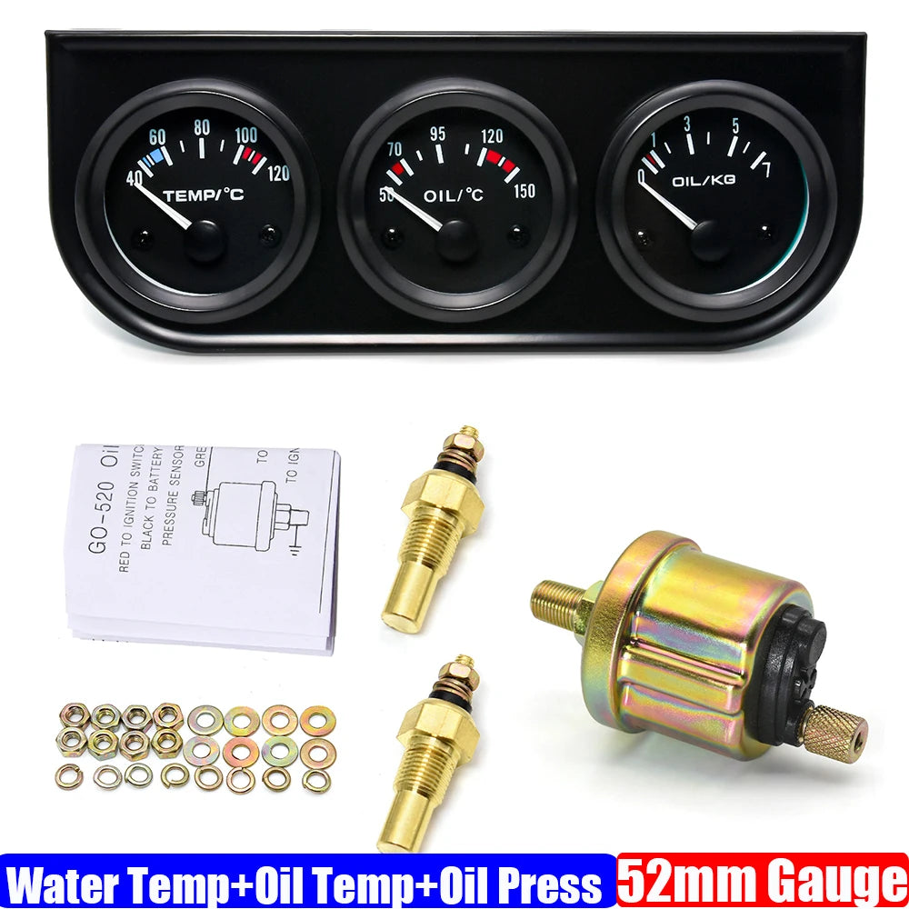 52mm Triple Gauge Kit 3 in 1 | Car Water Temp, Oil Pressure & Voltage Meter alternate view