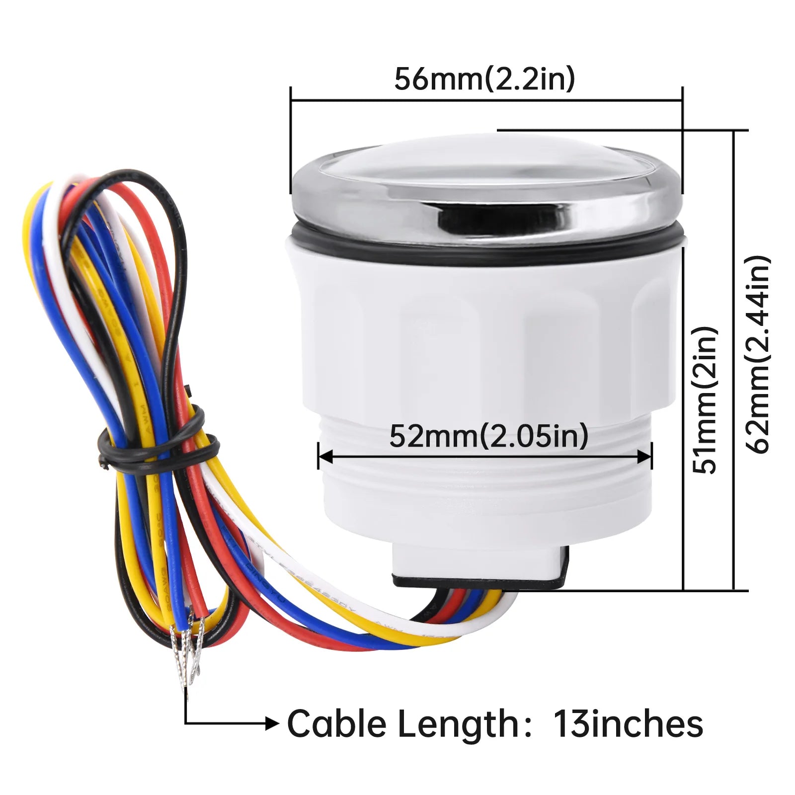 52mm Tachometer with Hourmeter | 7 Color Backlight RPM Gauge for Car Boat additional angle